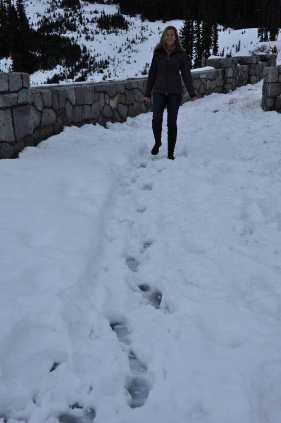 Caminhando na neve no Mount Rainier National Park, no estado de Washington, oeste dos Estados Unidos